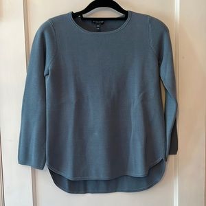 Eileen Fisher silk and cotton pullover sweater in steel blue. Size PS